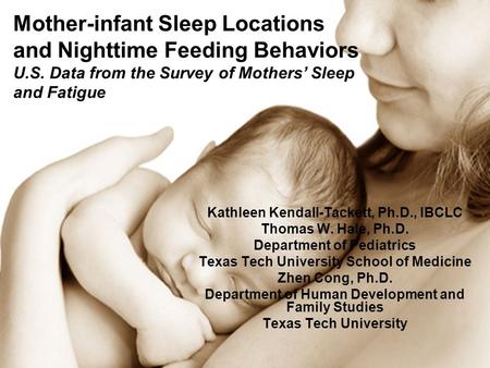 Mother-infant Sleep Locations and Nighttime Feeding Behaviors U.S. Data from the Survey of Mothers Sleep and Fatigue Kathleen Kendall-Tackett, Ph.D., IBCLC.