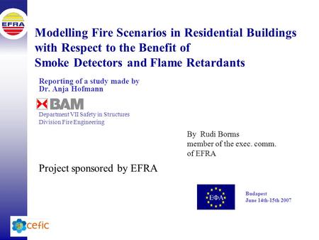 Modelling Fire Scenarios in Residential Buildings with Respect to the Benefit of Smoke Detectors and Flame Retardants Reporting of a study made by Dr.