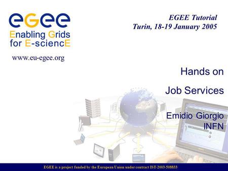 EGEE is a project funded by the European Union under contract IST-2003-508833 EGEE Tutorial Turin, 18-19 January 2005 www.eu-egee.org Hands on Job Services.