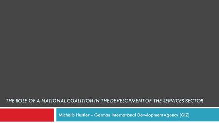 THE ROLE OF A NATIONAL COALITION IN THE DEVELOPMENT OF THE SERVICES SECTOR Michelle Hustler – German International Development Agency (GIZ)