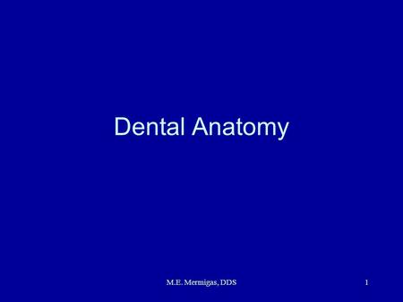 Dental Anatomy M.E. Mermigas, DDS.