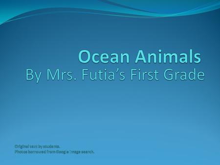 Ocean Animals By Mrs. Futia’s First Grade Original text by students.