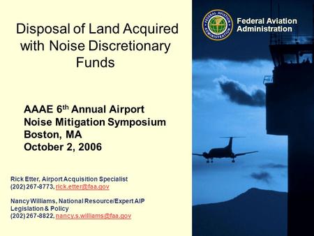Disposal of Land Acquired with Noise Discretionary Funds
