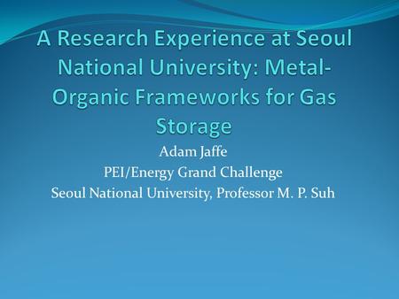 Adam Jaffe PEI/Energy Grand Challenge Seoul National University, Professor M. P. Suh.