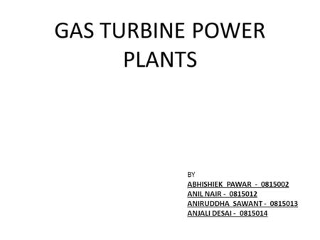 GAS TURBINE POWER PLANTS