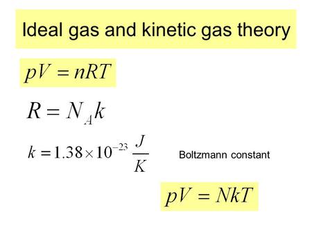 Ideal gas and kinetic gas theory Boltzmann constant.