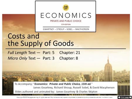 Costs and the Supply of Goods