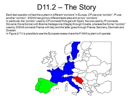 D11.2 – The Story Each test operator will test the system in different corridors in Europe. CP use one corridor, PI use another corridor, SIGMA has got.
