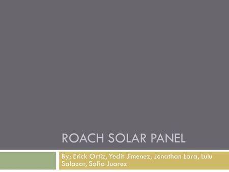ROACH SOLAR PANEL By; Erick Ortiz, Yedit Jimenez, Jonathan Lara, Lulu Salazar, Sofia Juarez.