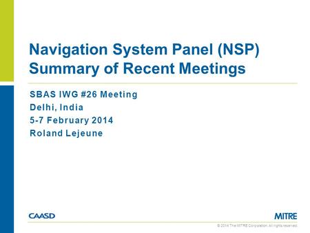 Navigation System Panel (NSP) Summary of Recent Meetings