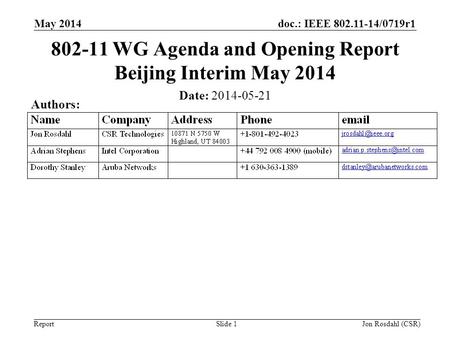 WG Agenda and Opening Report Beijing Interim May 2014