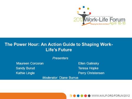 WWW.AWLP.ORG/FORUM 2012 The Power Hour: An Action Guide to Shaping Work- Lifes Future Presenters Maureen CorcoranEllen Galinsky Sandy BurudTeresa Hopke.
