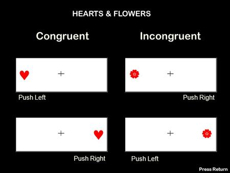 Congruent Push Left Push Right Push Left Push Right Incongruent HEARTS & FLOWERS Press Return.