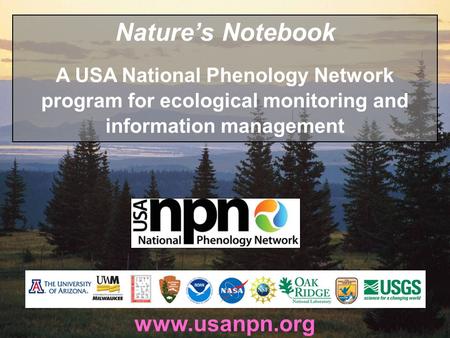 Www.usanpn.org Natures Notebook A USA National Phenology Network program for ecological monitoring and information management.