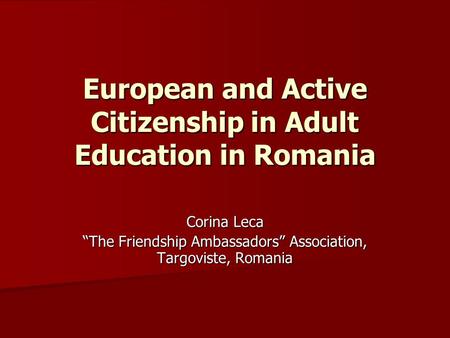 European and Active Citizenship in Adult Education in Romania