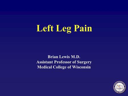 Left Leg Pain Brian Lewis M.D. Assistant Professor of Surgery Medical College of Wisconsin.