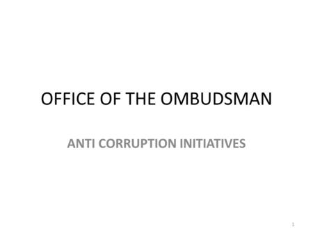 OFFICE OF THE OMBUDSMAN