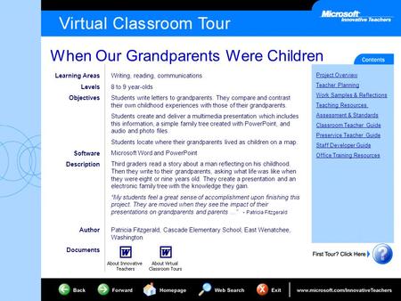 When Our Grandparents Were Children Project Overview Teacher Planning Work Samples & Reflections Teaching Resources Assessment & Standards Classroom Teacher.