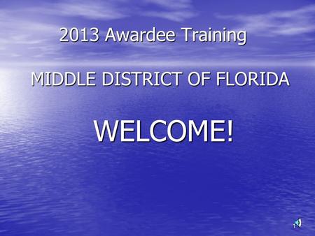 1 2013 Awardee Training MIDDLE DISTRICT OF FLORIDA 2013 Awardee Training MIDDLE DISTRICT OF FLORIDA WELCOME! WELCOME!