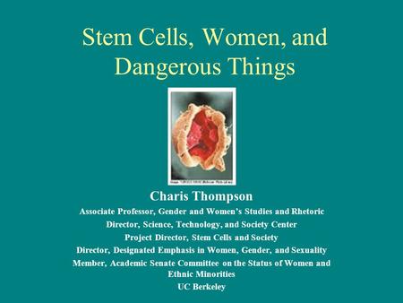 Stem Cells, Women, and Dangerous Things Charis Thompson Associate Professor, Gender and Womens Studies and Rhetoric Director, Science, Technology, and.