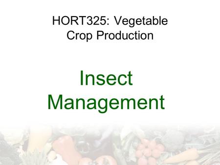 HORT325: Vegetable Crop Production