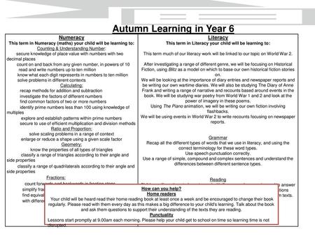 Autumn Learning in Year 6