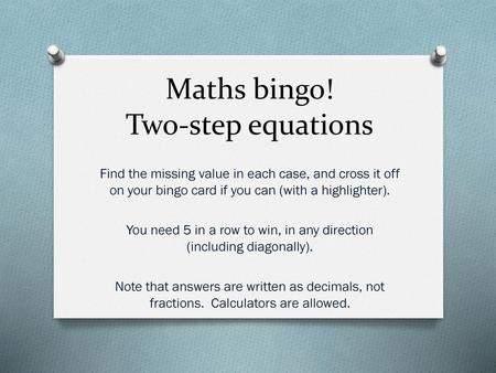 Maths bingo! Two-step equations