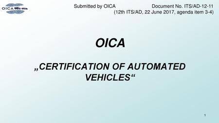 OICA „Certification of automated Vehicles“