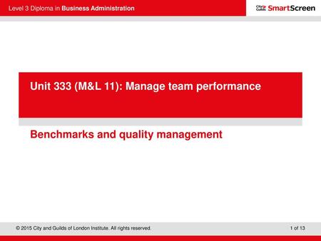 Benchmarks and quality management