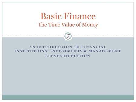 Basic Finance The Time Value of Money