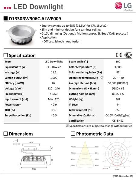 LED Downlight ■ D1330RW906C.ALWE009 □ Specification □ Dimensions