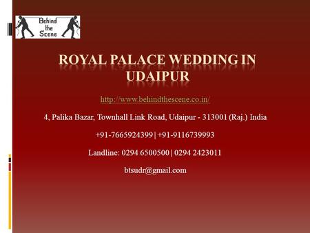 4, Palika Bazar, Townhall Link Road, Udaipur (Raj.) India | Landline: