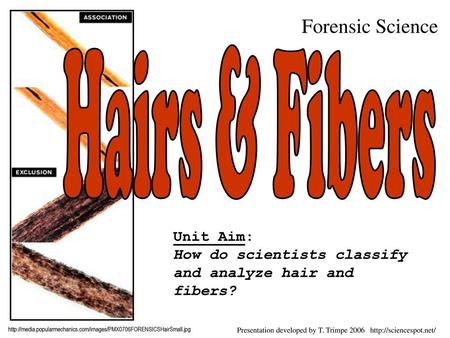 Hairs & Fibers Forensic Science Unit Aim: