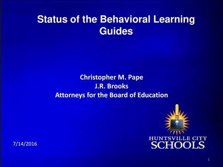 Status of the Behavioral Learning Guides