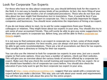 Look for Corporate Tax Experts
