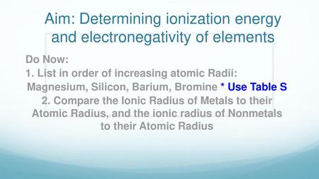 Aim: Determining ionization energy and electronegativity of elements
