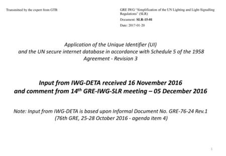 Input from IWG-DETA received 16 November 2016