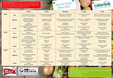 Summer Silver Menu 2017 MEAT FREE MONDAY Available Daily