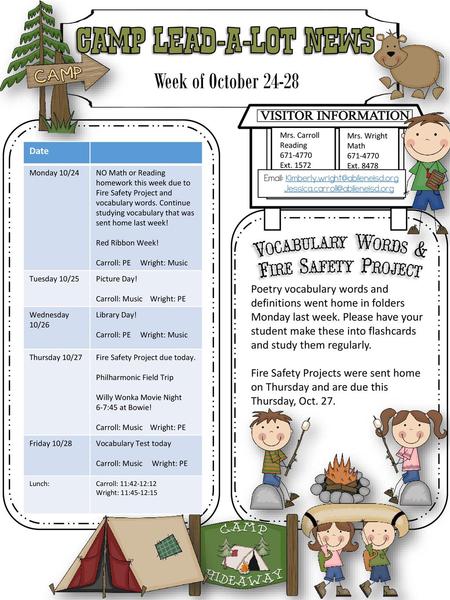 Camp lead-a-lot News Week of October Vocabulary Words &