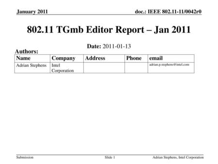 TGmb Editor Report – Jan 2011