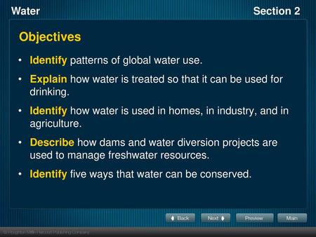 Objectives Identify patterns of global water use.