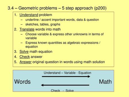 3.4 – Geometric problems – 5 step approach (p200)