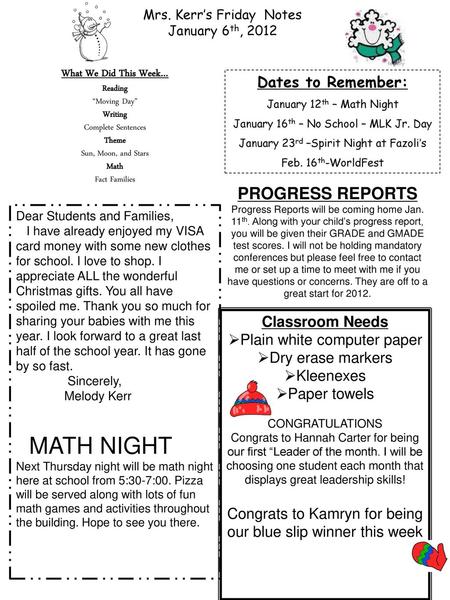 Mrs. Kerr’s Friday Notes January 6th, 2012