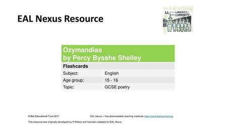 EAL Nexus Resource Ozymandias by Percy Bysshe Shelley Flashcards