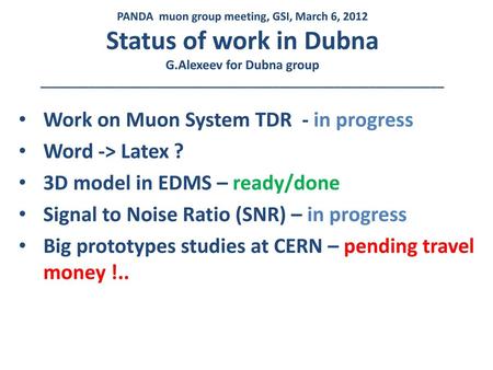 Work on Muon System TDR - in progress Word -> Latex ?
