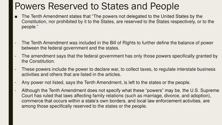 Powers Reserved to States and People