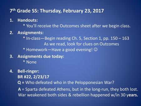 7th Grade SS: Thursday, February 23, 2017