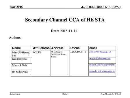 Secondary Channel CCA of HE STA