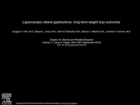 Laparoscopic sleeve gastrectomy: long-term weight loss outcomes