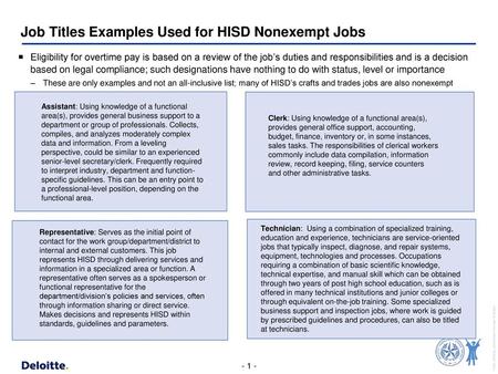 Job Titles Examples Used for HISD Nonexempt Jobs